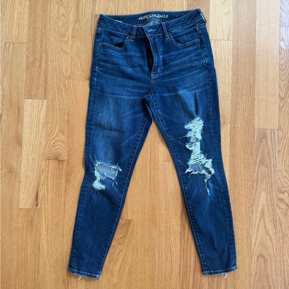 American Eagle Outfitters Dark Blue Distressed Skinny Jeans